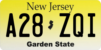 NJ license plate A28ZQI