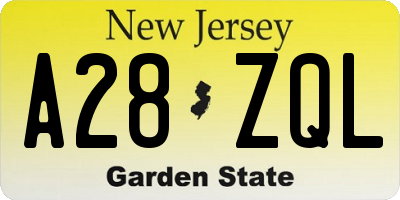 NJ license plate A28ZQL