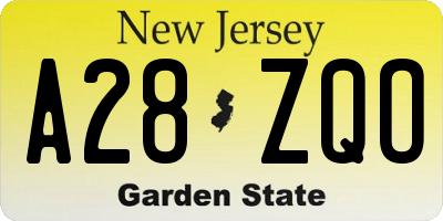 NJ license plate A28ZQO
