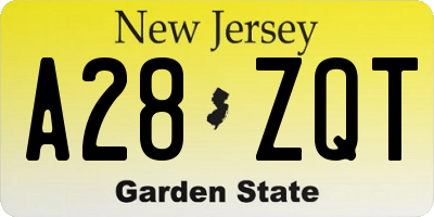 NJ license plate A28ZQT