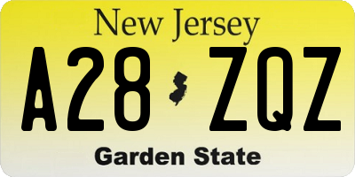 NJ license plate A28ZQZ