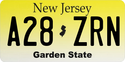 NJ license plate A28ZRN