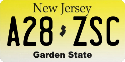 NJ license plate A28ZSC