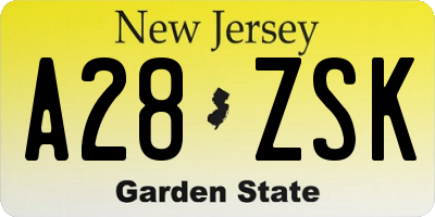 NJ license plate A28ZSK