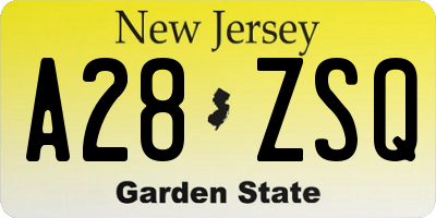 NJ license plate A28ZSQ