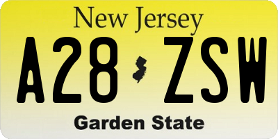 NJ license plate A28ZSW