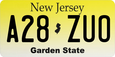 NJ license plate A28ZUO