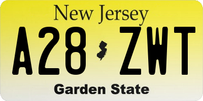 NJ license plate A28ZWT