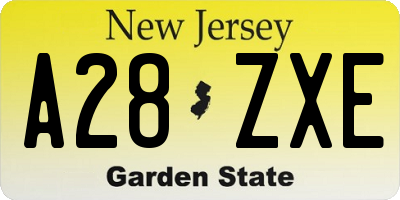 NJ license plate A28ZXE