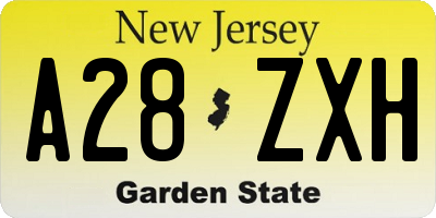 NJ license plate A28ZXH