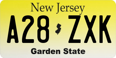 NJ license plate A28ZXK
