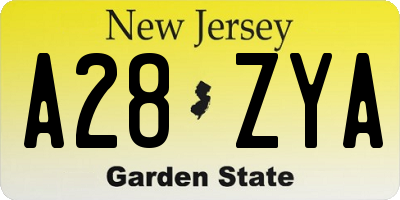 NJ license plate A28ZYA
