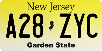 NJ license plate A28ZYC