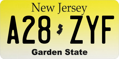 NJ license plate A28ZYF