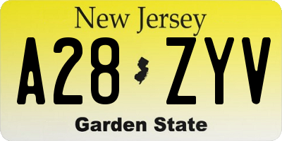 NJ license plate A28ZYV