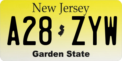 NJ license plate A28ZYW