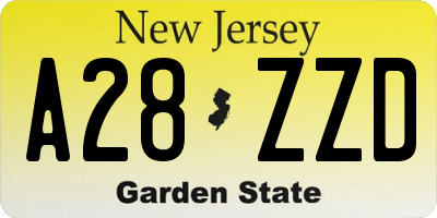 NJ license plate A28ZZD