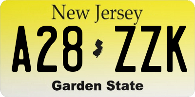 NJ license plate A28ZZK