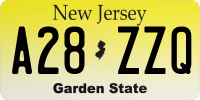 NJ license plate A28ZZQ