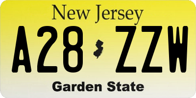 NJ license plate A28ZZW