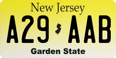NJ license plate A29AAB