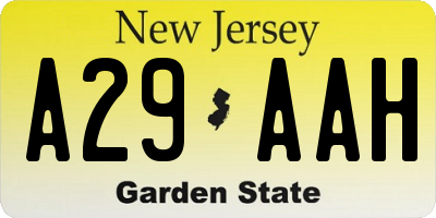 NJ license plate A29AAH