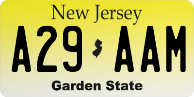 NJ license plate A29AAM