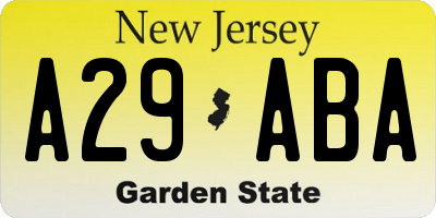 NJ license plate A29ABA