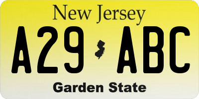 NJ license plate A29ABC