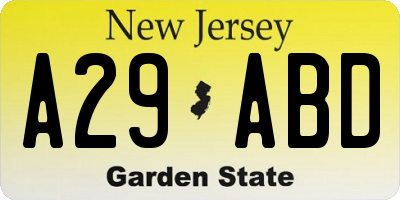 NJ license plate A29ABD