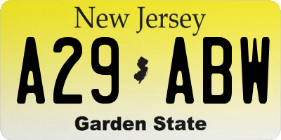 NJ license plate A29ABW