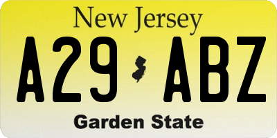 NJ license plate A29ABZ
