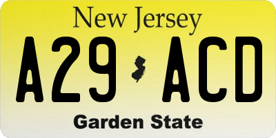 NJ license plate A29ACD