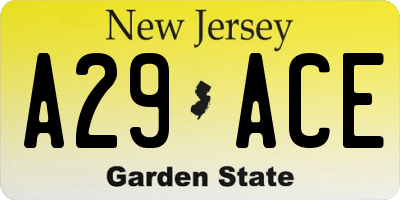 NJ license plate A29ACE