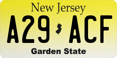 NJ license plate A29ACF