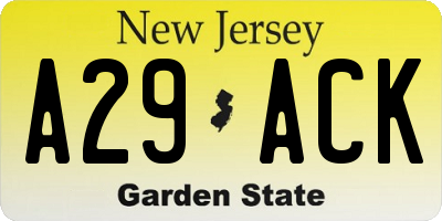 NJ license plate A29ACK