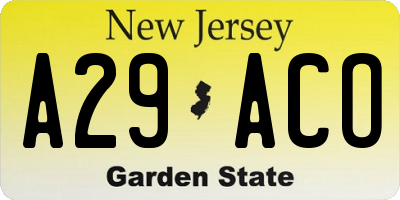 NJ license plate A29ACO