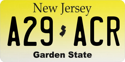 NJ license plate A29ACR
