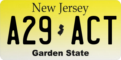 NJ license plate A29ACT