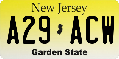 NJ license plate A29ACW