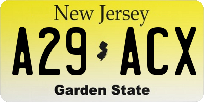 NJ license plate A29ACX