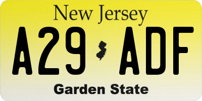 NJ license plate A29ADF