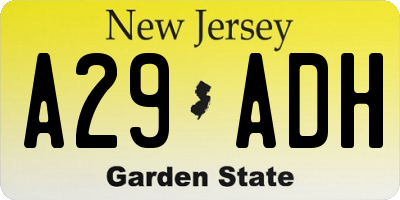 NJ license plate A29ADH