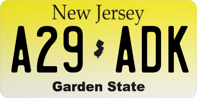 NJ license plate A29ADK