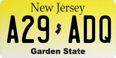 NJ license plate A29ADQ