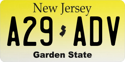 NJ license plate A29ADV