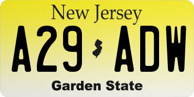 NJ license plate A29ADW