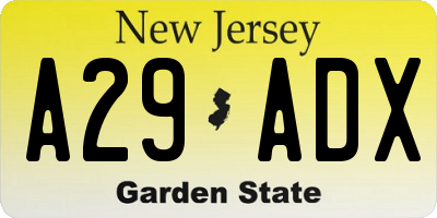 NJ license plate A29ADX