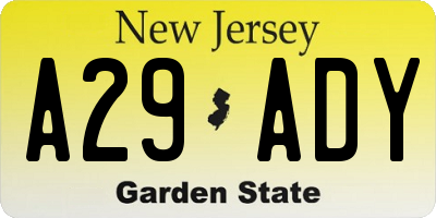 NJ license plate A29ADY