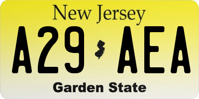 NJ license plate A29AEA